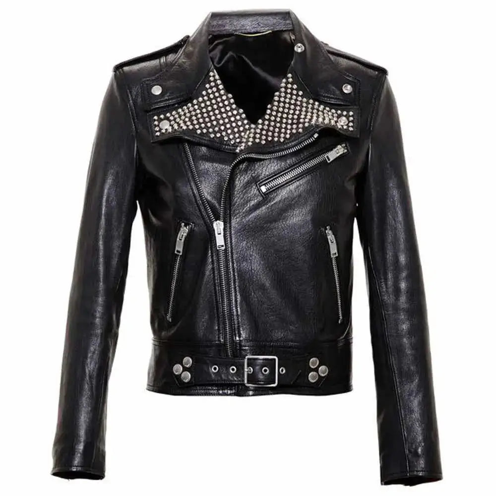 Mens Black Studded Brando Leather Jacket - Riders Republic UK