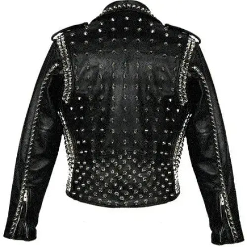 Mens Black Silver Studded Leather Biker Jacket - Riders Republic UK