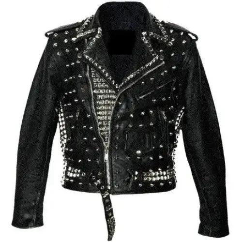 Mens Black Silver Studded Leather Biker Jacket - Riders Republic UK