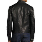 Men’s bold black leather fashion jacket with studded detailing and rock style