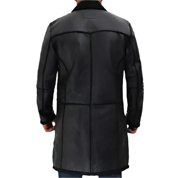 Mens Black Winter Shearling Leather Trench Coat - Riders Republic UK
