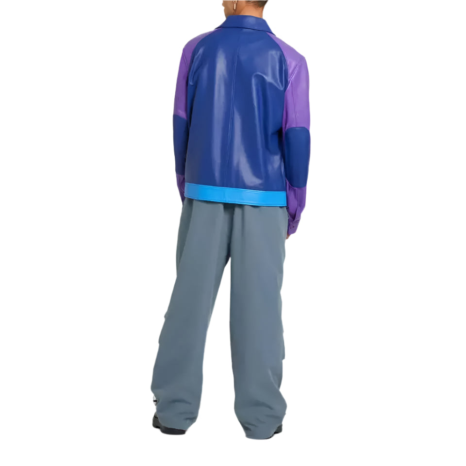 Mens Blue Cafe Racer Leather Biker Jacket - Riders Republic UK