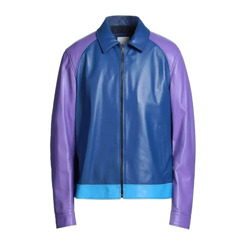 Mens Blue Cafe Racer Leather Biker Jacket - Riders Republic UK