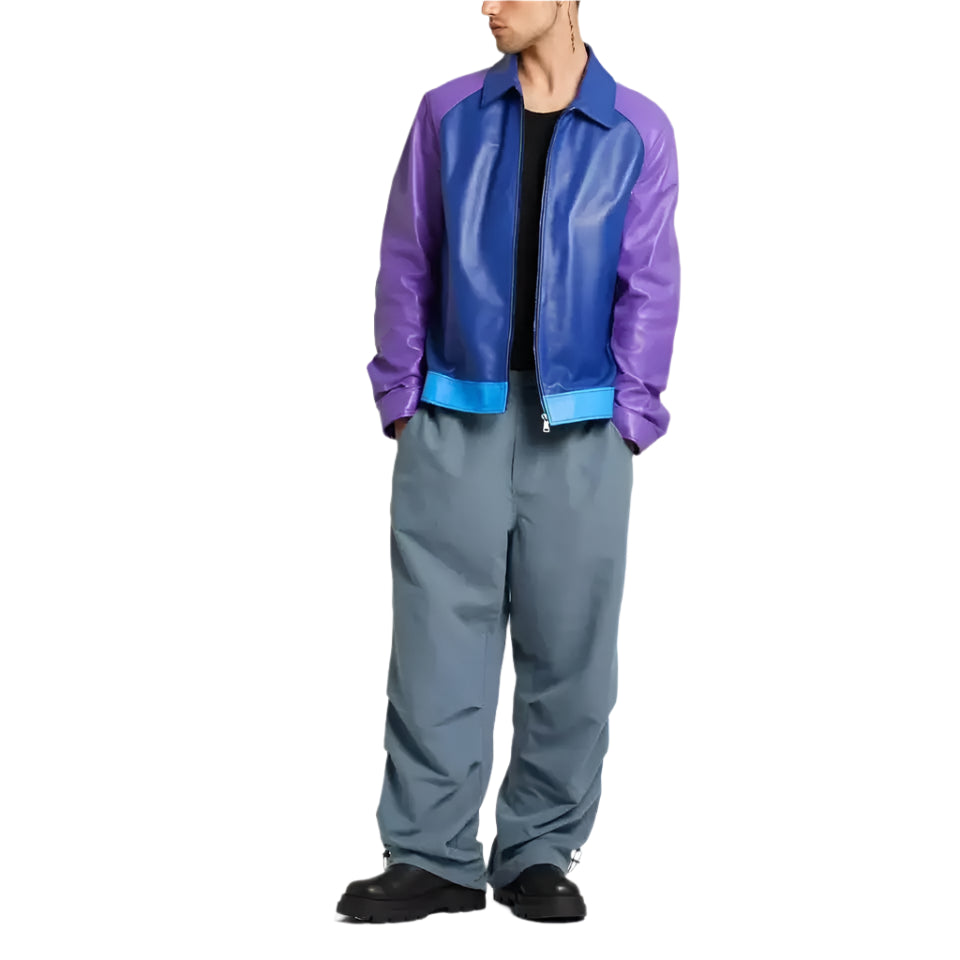 Mens Blue Cafe Racer Leather Biker Jacket - Riders Republic UK