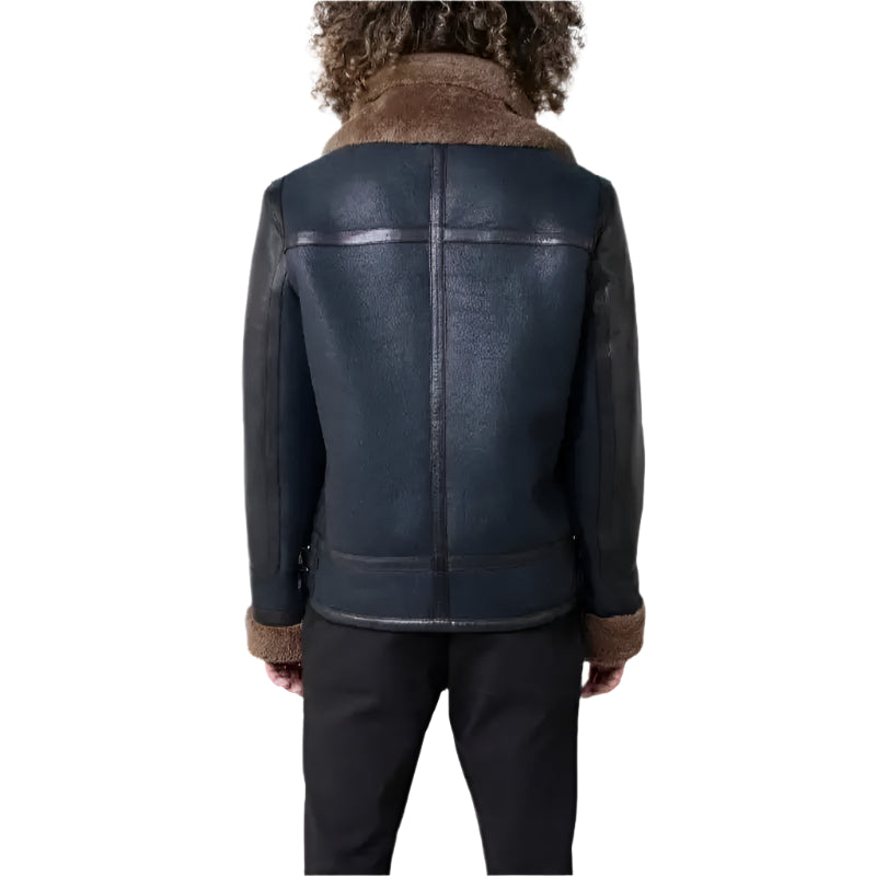 Blue Sheepskin Shearling Leather Jacket Mens - Riders Republic UK