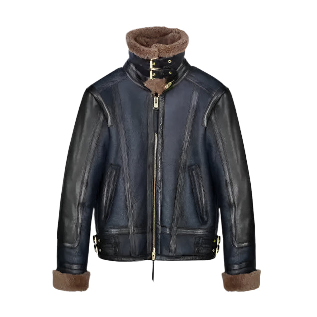 Blue Sheepskin Shearling Leather Jacket Mens - Riders Republic UK