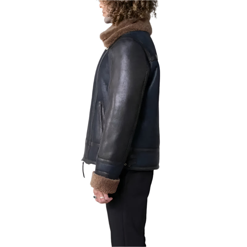 Blue Sheepskin Shearling Leather Jacket Mens - Riders Republic UK