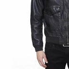 Mens Black Leather Bomber Jacket with Sherpa Collar - Riders Republic UK
