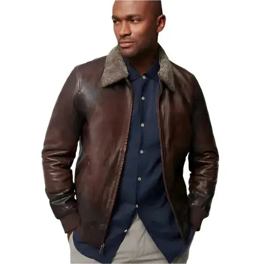 Mens Brown Aviator Leather Bomber Jacket - Riders Republic UK