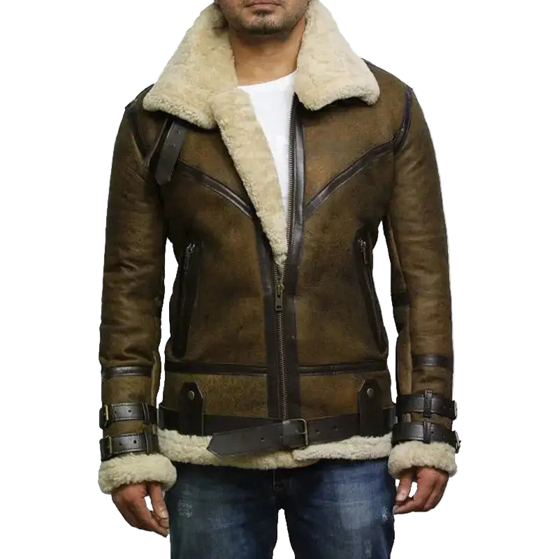 Mens Brown B3 Sheepskin Bomber Jacket - Riders Republic UK