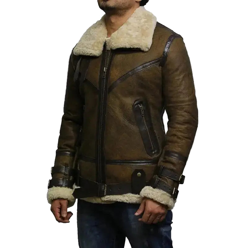 Mens Brown B3 Sheepskin Bomber Jacket - Riders Republic UK