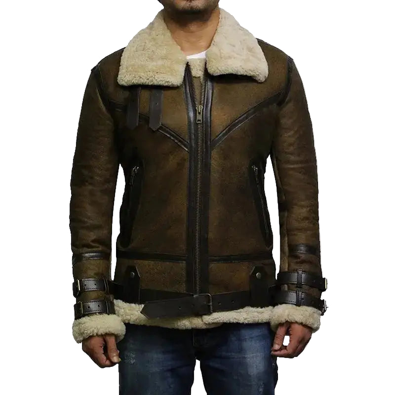 Mens Brown B3 Sheepskin Bomber Jacket - Riders Republic UK
