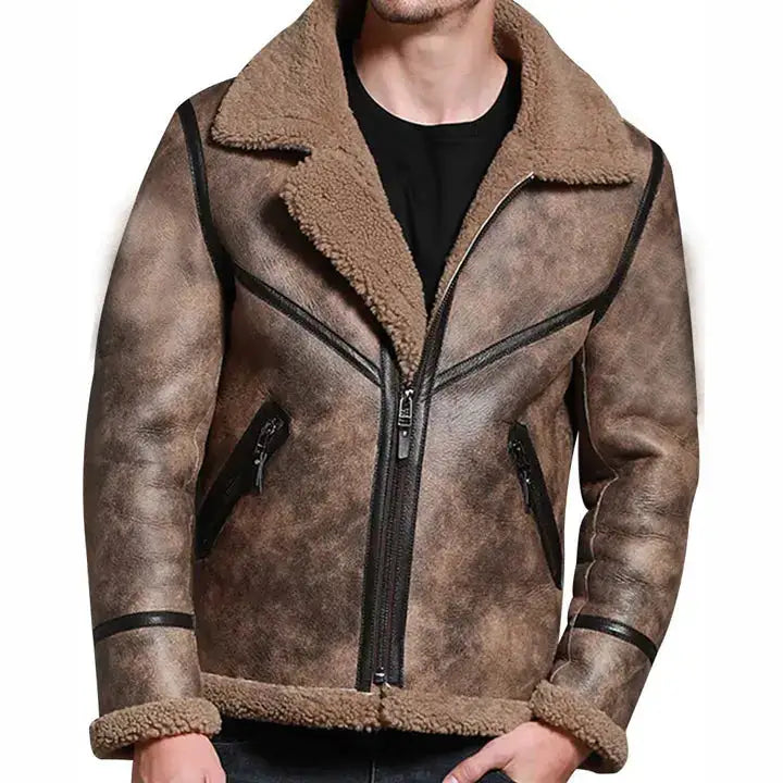 Brown Sheepskin Leather Aviator Jacket - Riders Republic UK