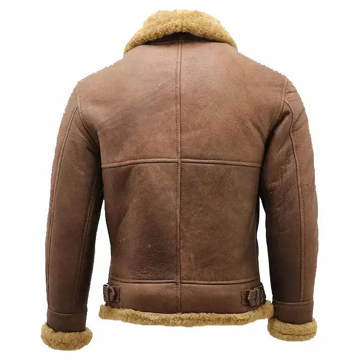 Mens Brown B3 Shearling Sheepskin Ww2 Bomber Leather Flying Aviator Jacket Coat - Riders Republic UK