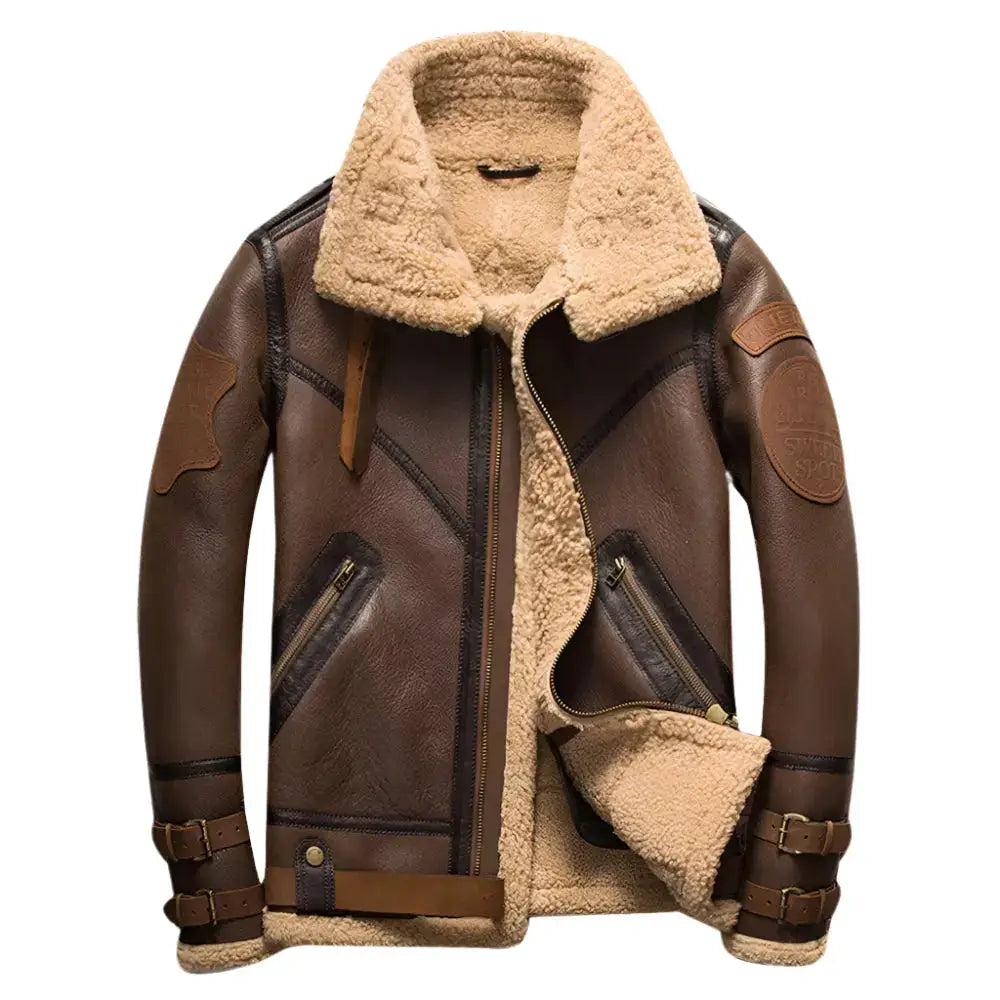 Mens Brown Sheepskin Bomber Jacket - Riders Republic UK
