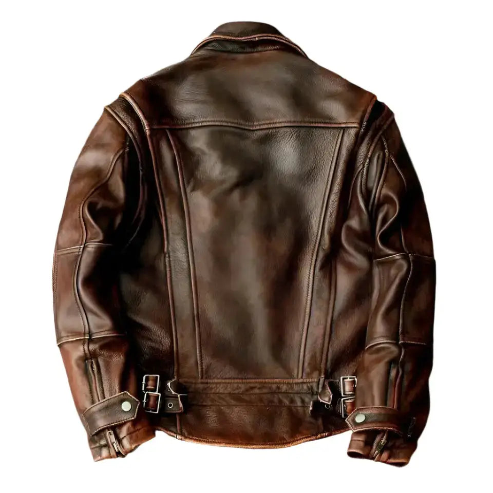 Mens Brown Cafe Racer Leather Jacket - Riders Republic UK