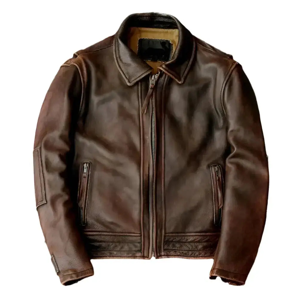 Mens Brown Cafe Racer Leather Jacket - Riders Republic UK