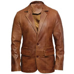Brown leather blazer for men with smart casual styling