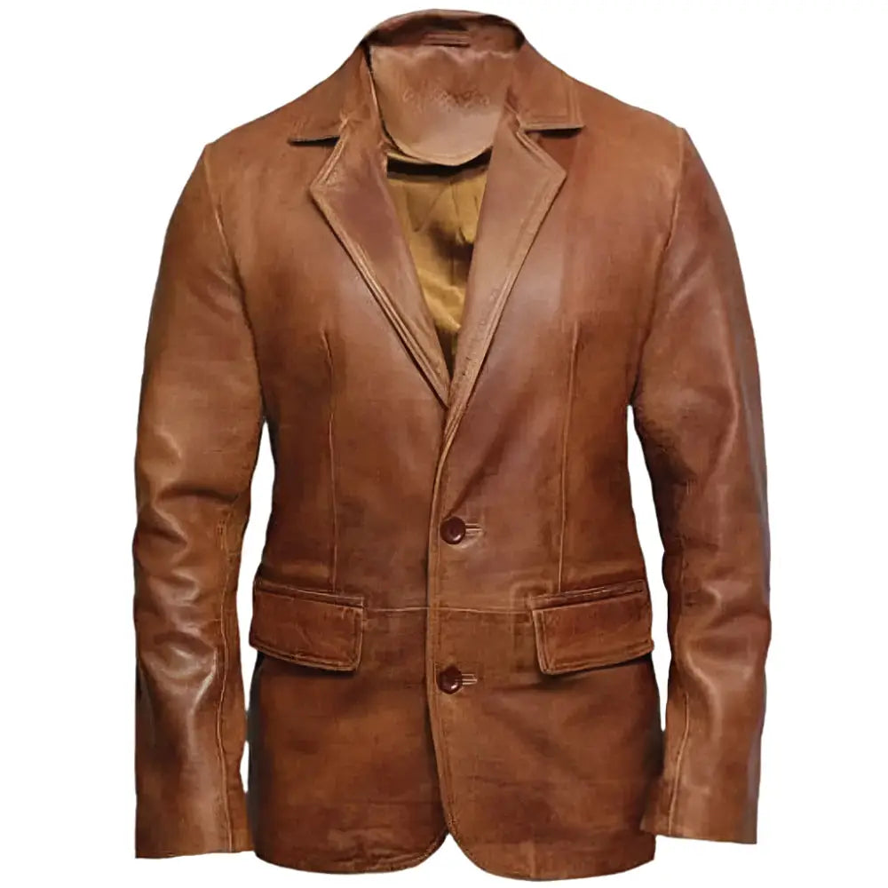 Brown leather blazer for men with smart casual styling