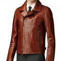 Brown Croc Alligator Leather Biker Jacket Mens - Riders Republic UK