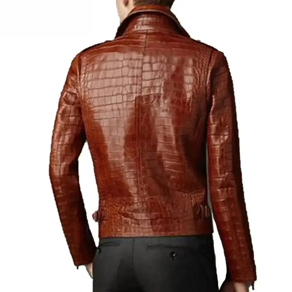 Brown Croc Alligator Leather Biker Jacket Mens - Riders Republic UK