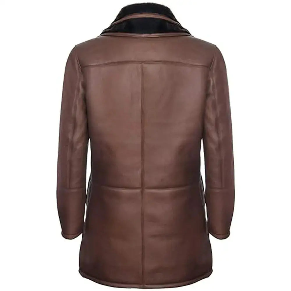 Mens Brown Shearling Trench Coat - Riders Republic UK