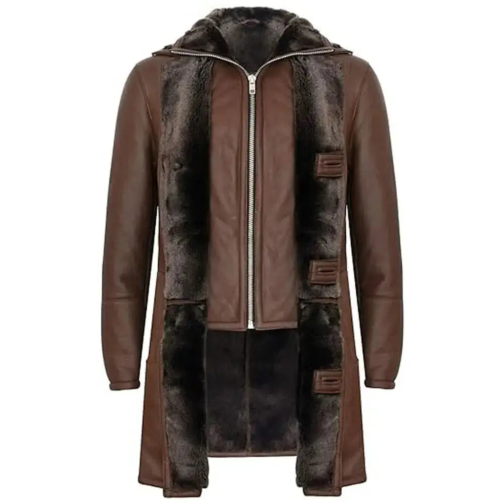 Mens Brown Shearling Trench Coat - Riders Republic UK