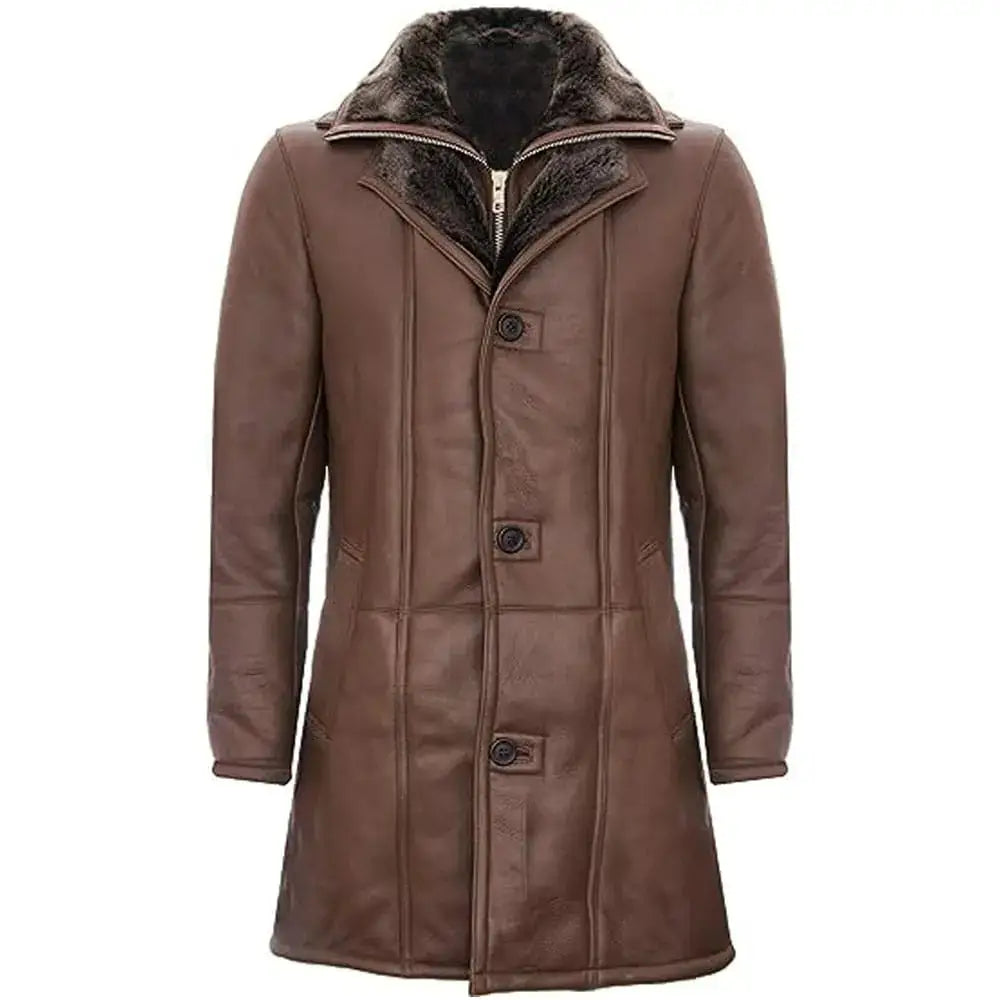 Mens Brown Shearling Trench Coat - Riders Republic UK