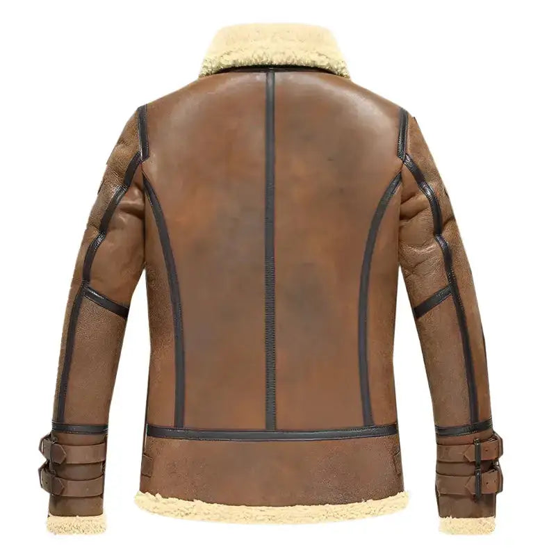 Brauner Double Face Sheepskin Air Force Flight Coat für Herren mit warmem Aviator-Stil