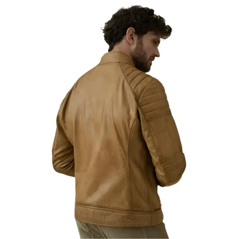 Mens Brown Leather Cafe Racer Jacket - Riders Republic UK