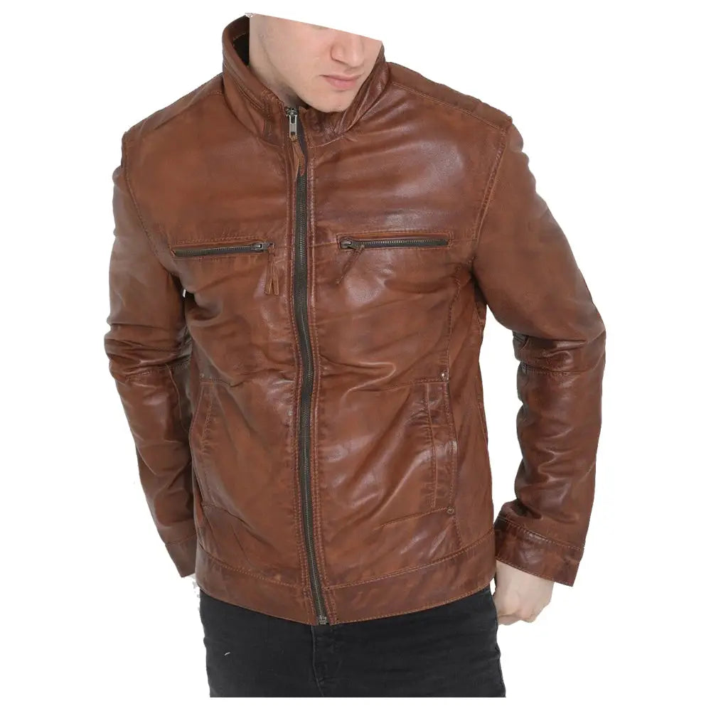 Mens Brown Sheepskin Leather Jacket - Riders Republic UK