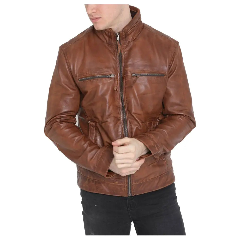 Mens Brown Sheepskin Leather Jacket - Riders Republic UK
