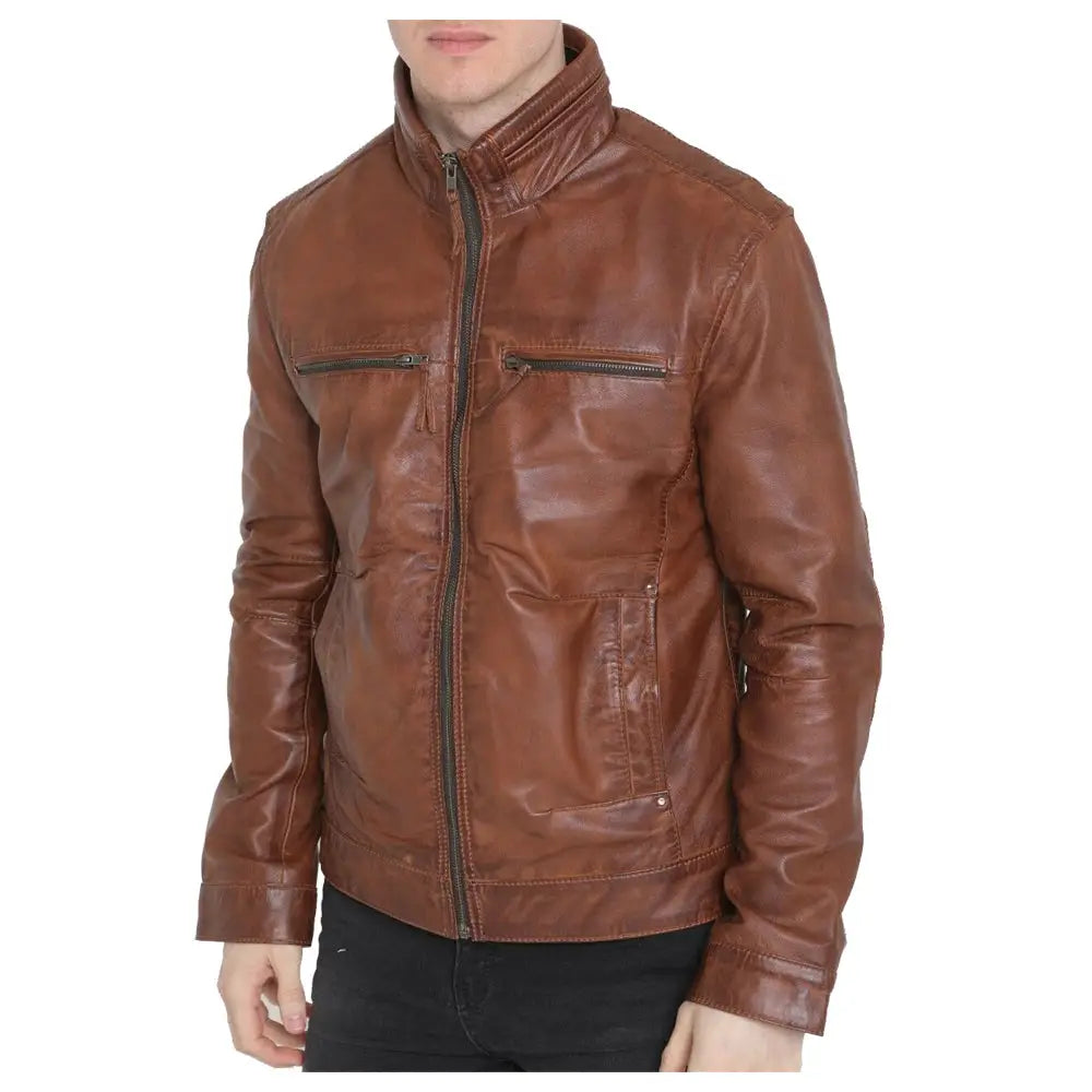 Mens Brown Sheepskin Leather Jacket - Riders Republic UK