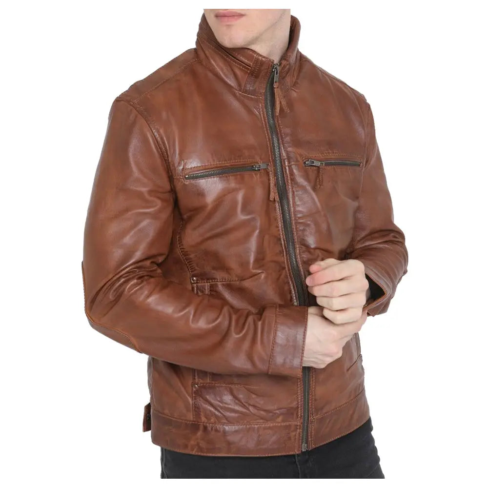 Mens Brown Sheepskin Leather Jacket - Riders Republic UK