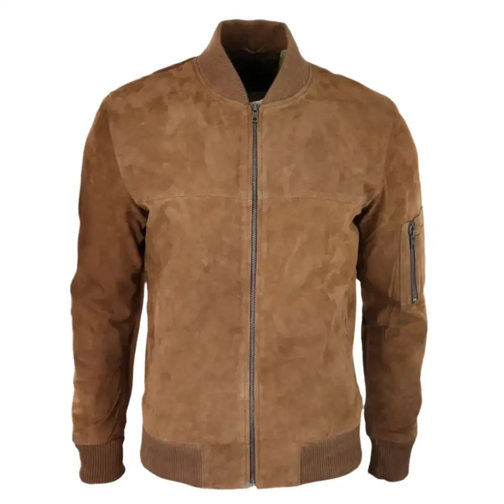 Mens Brown Suede Bomber Jacket - Riders Republic UK
