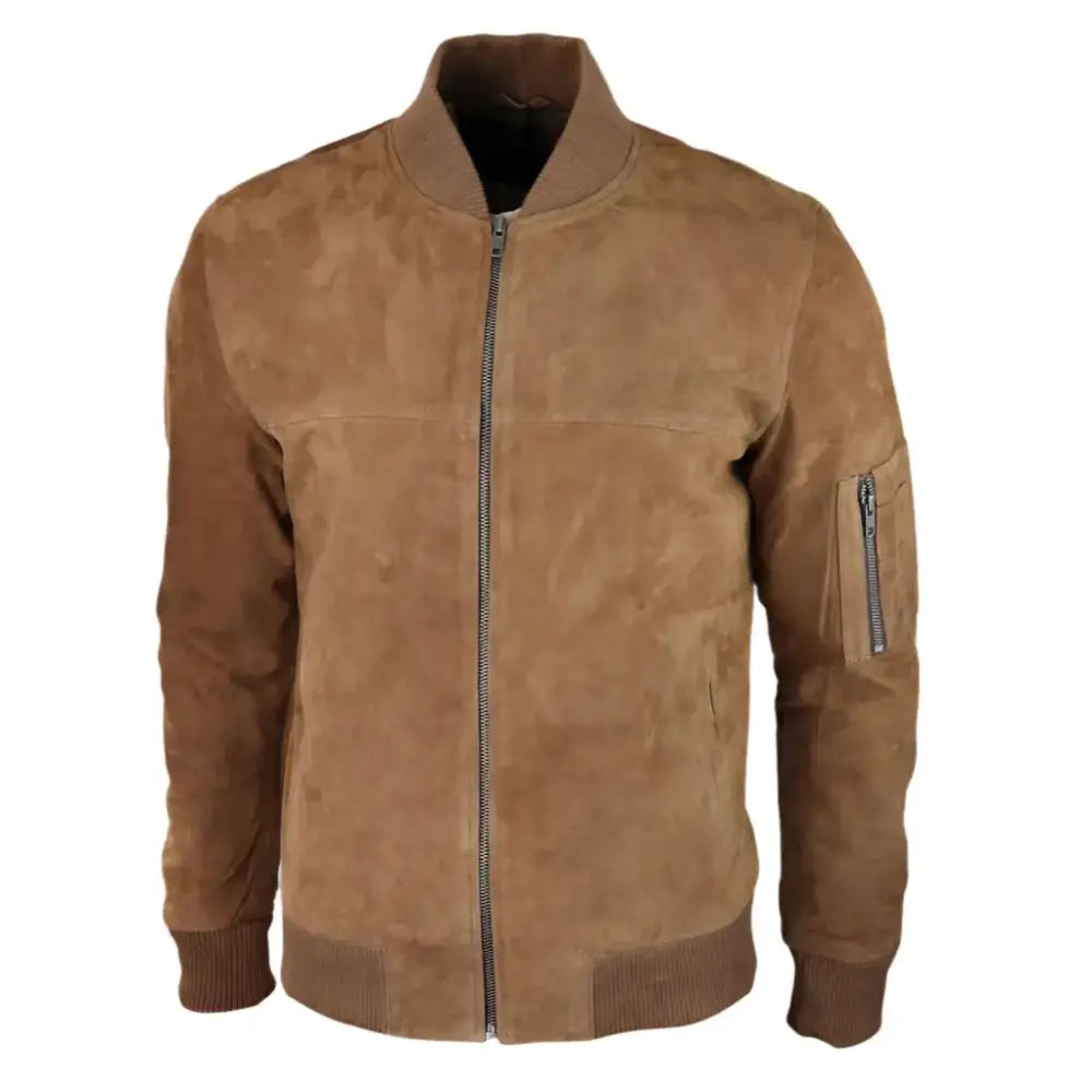 Mens Brown Suede Bomber Jacket - Riders Republic UK