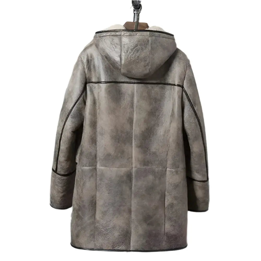 Mens Brown Hooded Shearling Bomber Jacket - Riders Republic UK