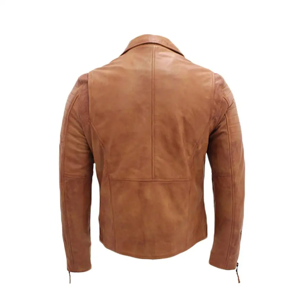 Mens Brown Lapel Leather Motorcycle Jacket - Riders Republic UK