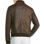 Mens Brown Leather Baseball Bomber Jacket - Riders Republic UK