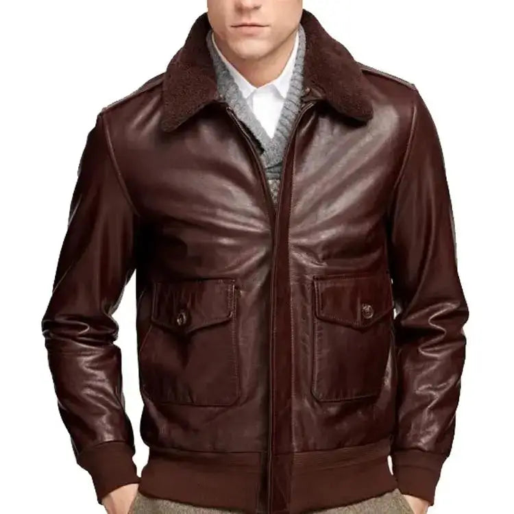 Mens Brown Leather Bomber Jacket - Riders Republic UK