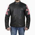 Mens Brown Leather Jacket with UK Flag Appliqué - Riders Republic UK