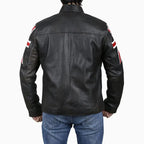 Mens Brown Leather Jacket with UK Flag Appliqué - Riders Republic UK
