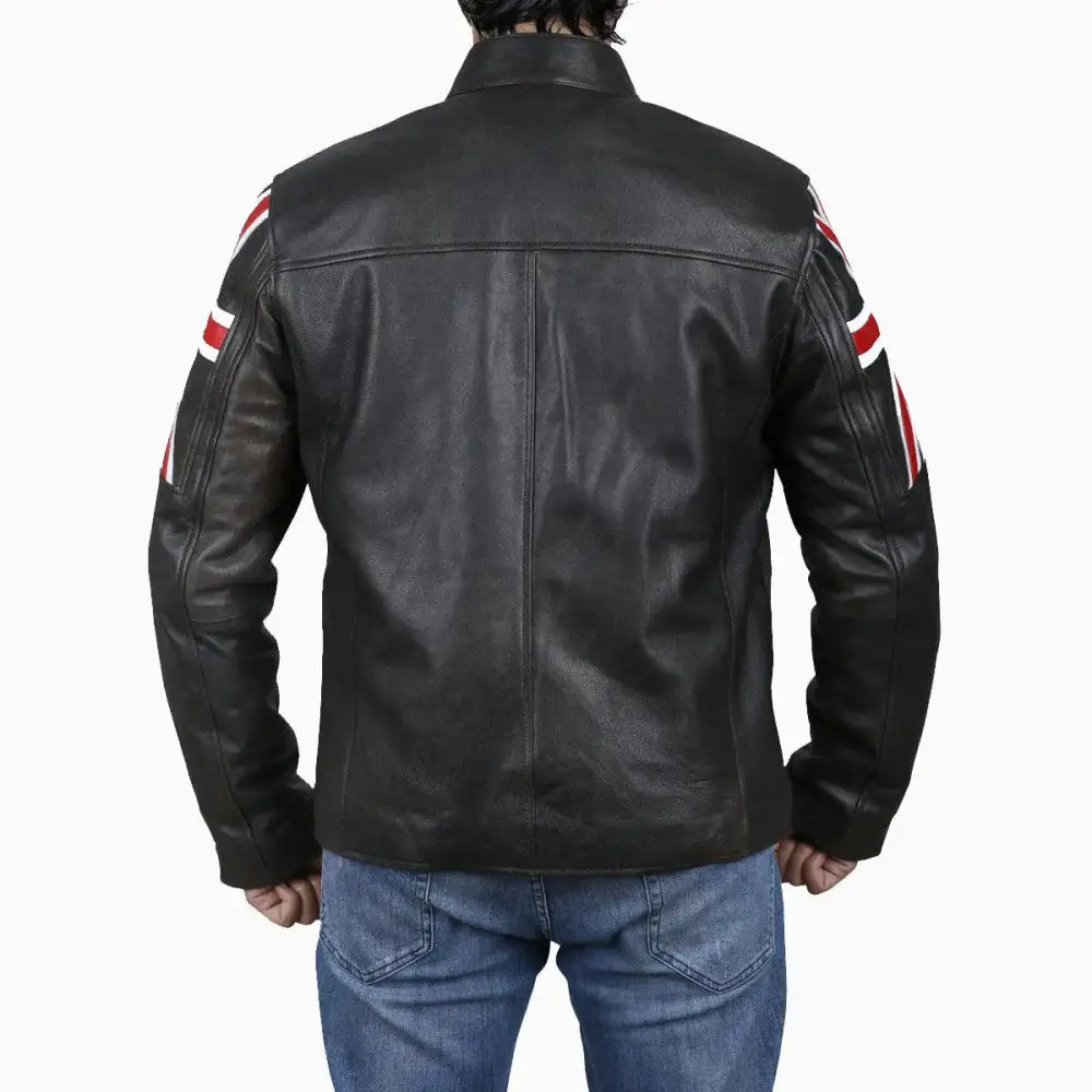 Mens Brown Leather Jacket with UK Flag Appliqué - Riders Republic UK