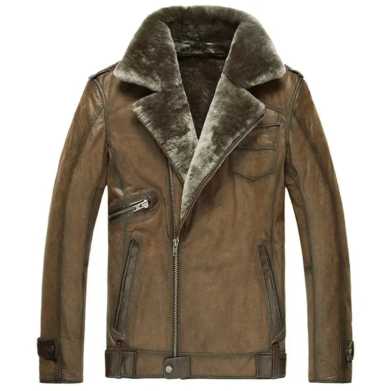 Brown Sheepskin Leather Aviator Jacket - Riders Republic UK