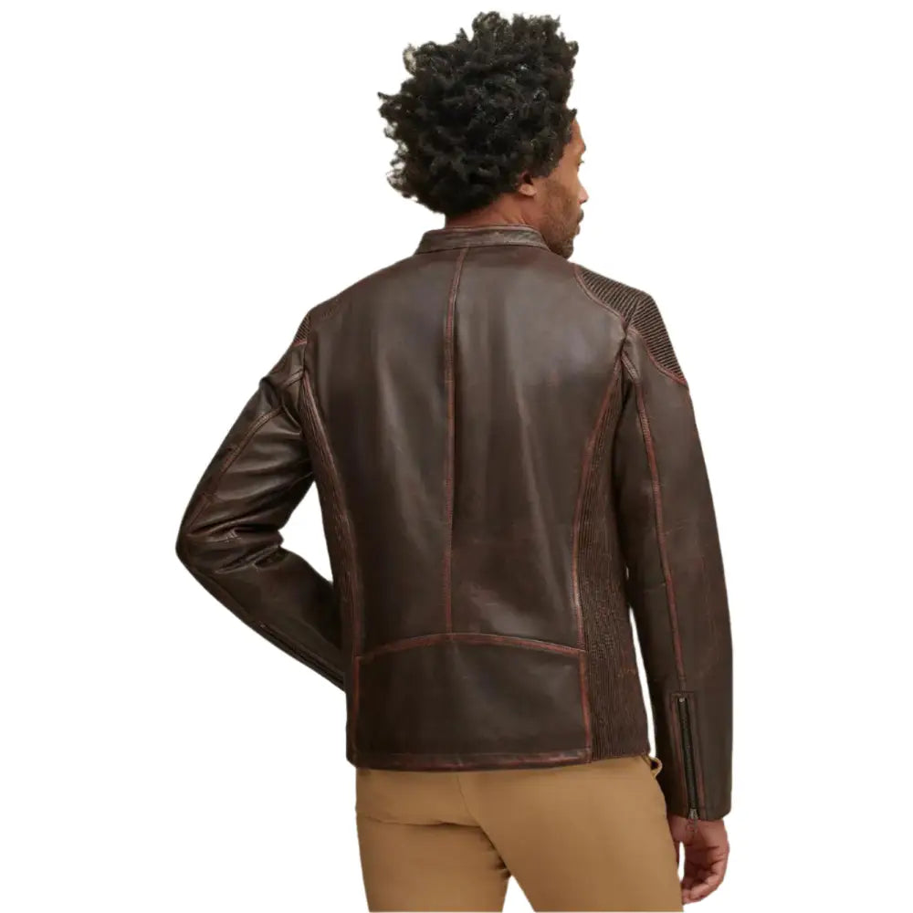 Mens Brown Leather Moto Jacket - Riders Republic UK