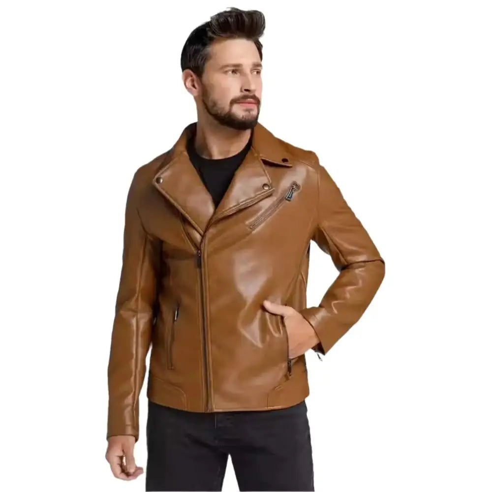 Mens Brown Leather Motorcycle Jacket - Riders Republic UK