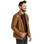 Mens Brown Leather Motorcycle Jacket - Riders Republic UK