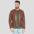 Mens Brown Buffalo Leather Biker Jacket - Riders Republic UK