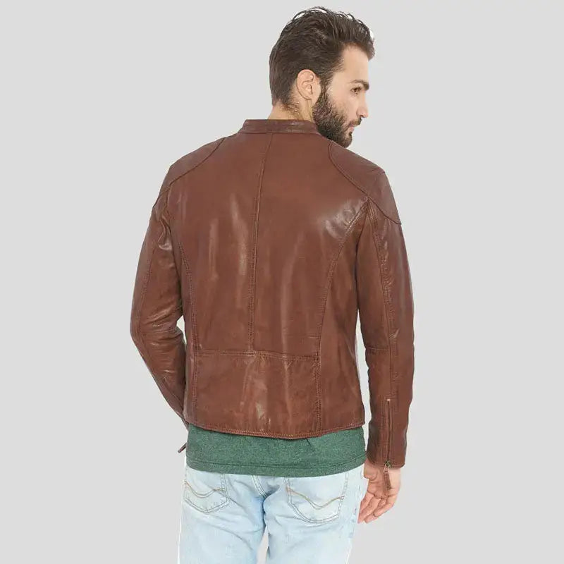 Mens Brown Buffalo Leather Biker Jacket - Riders Republic UK