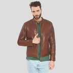 Mens Brown Buffalo Leather Biker Jacket - Riders Republic UK